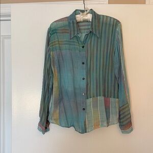 Chico's Teal and Pink Striped Shirt